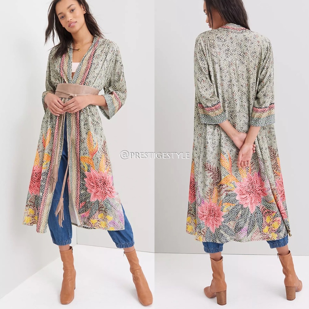 Anthropologie Tinopi Burnout Velvet Duster Kimono
